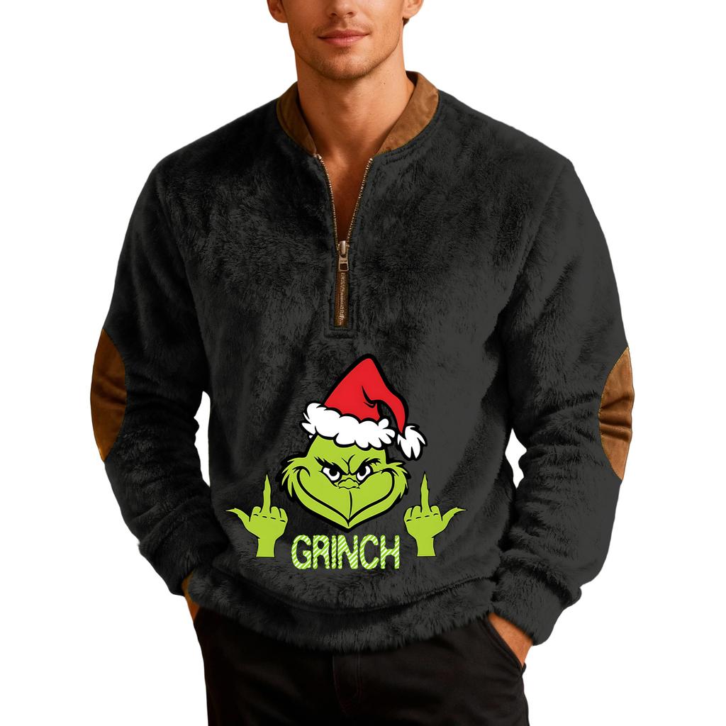 Men's Casual Christmas Print Zip-Up Sweatshirt for Holiday Parties and Winter Outdoor Wear