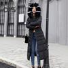Winter Women Cotton Jacket Detachable Hood Neck Protection Long Sleeves Pockets Knee Length Zipper Closure Padded Coat Solid Color Windproof Outwear