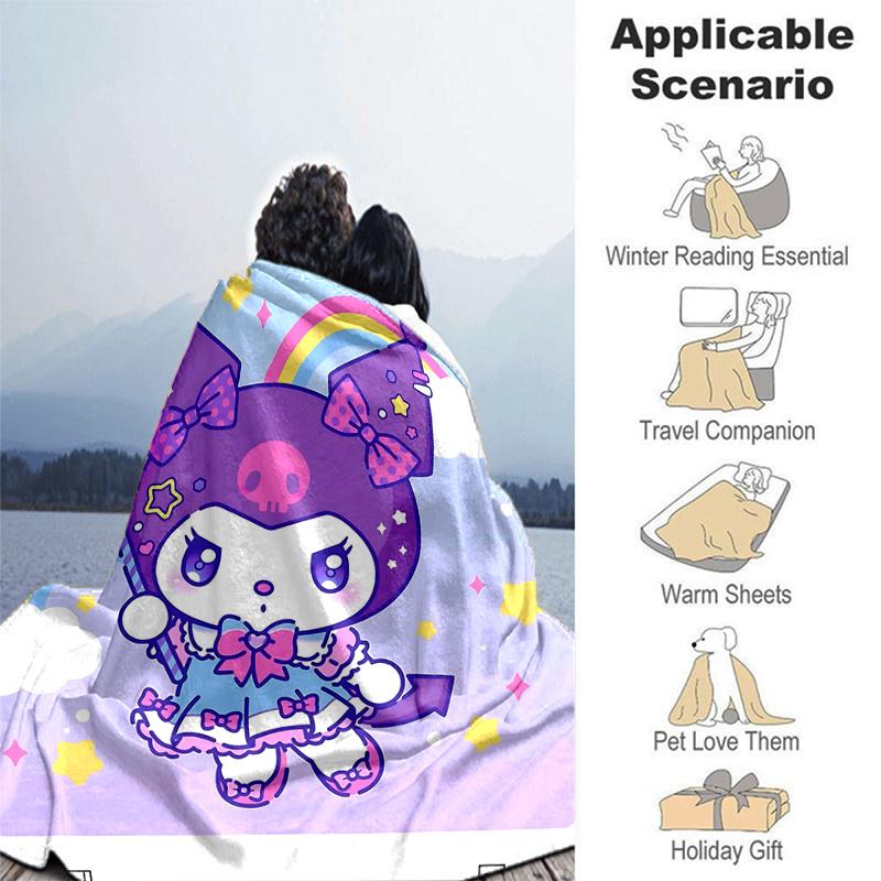 1pc Rainbow Kuromi Blanket, Perfect for Home Decor, All Seasons Use, Living Room, Travel, Camping, Car Blankets, Beach, Office Naps, Gift Idea for Fam