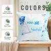 4 Pcs Blue Bow Text Single-Sided Printed Pillowcase Cushion Cover,Suitable For Living Room,Bedroom,Car Decoration