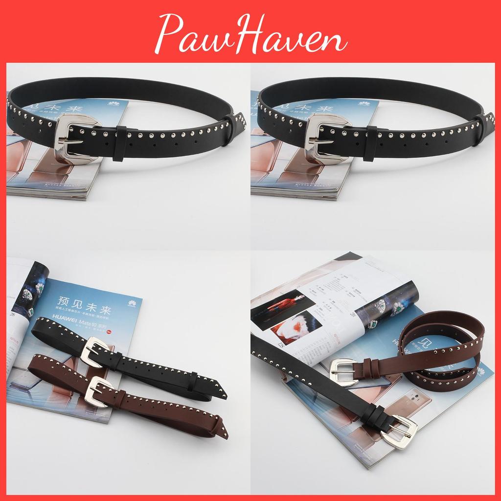 Rivet Belt Black Pin Buckle Adjustable Single Loop Design For Men And Women