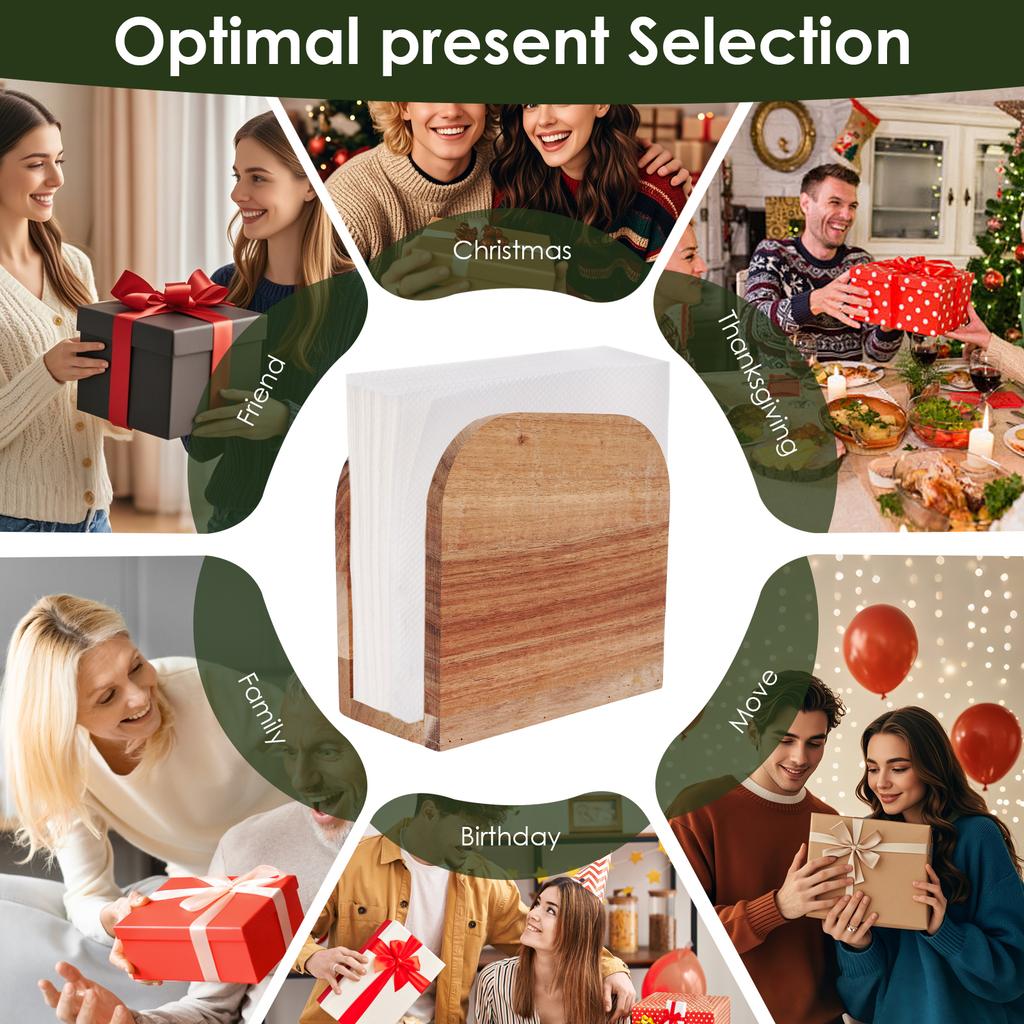 Wooden Upright Napkin Holder Decorative Vertical Paper Napkin Dispenser Ergonomic Standing Tissue Storage Dispenser for Dining