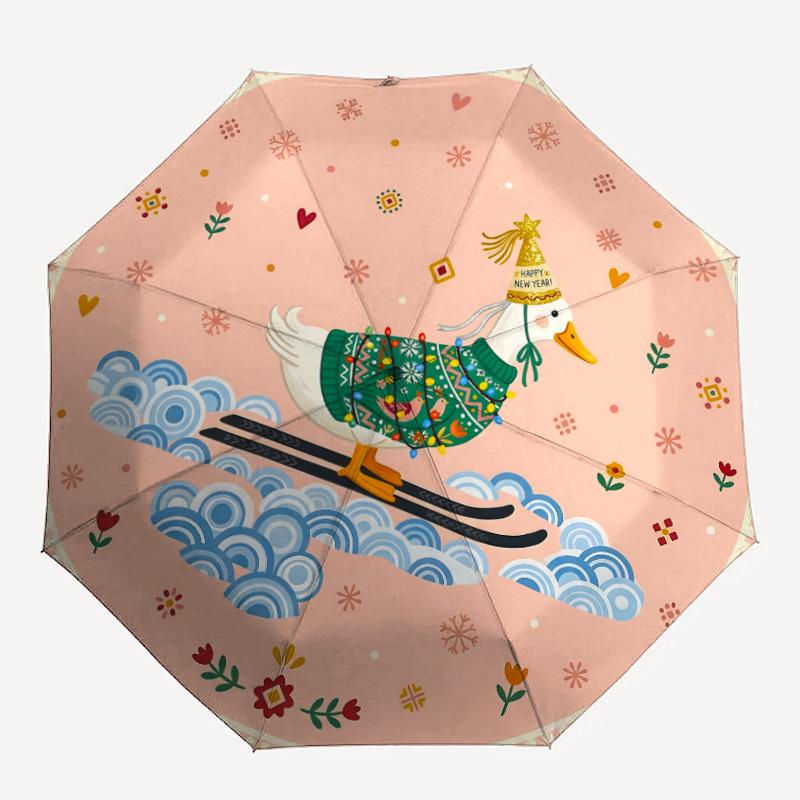 1pc Duck Skiing Automatic Opening/Closing Folding Umbrella with 8 Ribs,Windproof Portable Sunshade Umbrella Holiday gift yy260401015