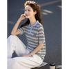 Women's Retro Striped Polo Knit Top