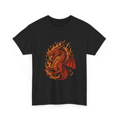 T-shirt Dragon Rouge Ardent | T-shirt Graphique Dragon de Flamme, T-shirt Cool en Coton, Style