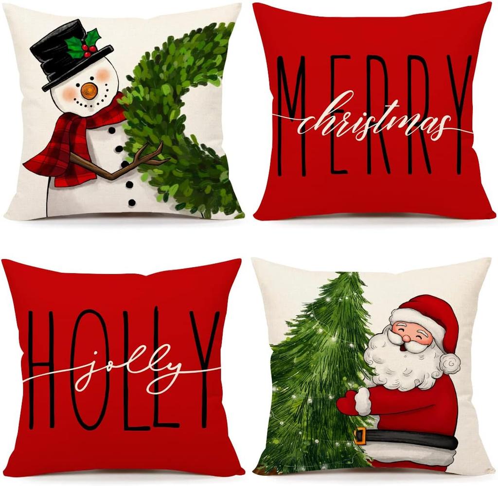 New Christmas Decoration Christmas Pillowcase 18 X 18 Inch Set of 4 Christmas Collection Cushion Pillowcases Custom Zipper Squar