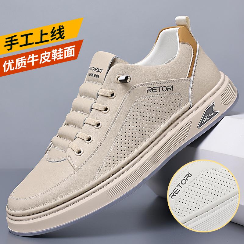 

Fashion Korean version leather board shoes for men in summer 2025 hollowed out breathable mesh casual leather sandals 38
