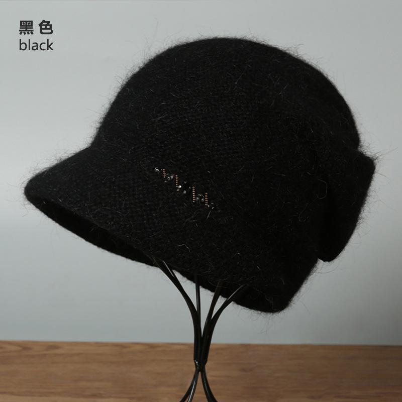Rabbit Hair Blended Big Head Circumference Hat Women's Winter Mother's Wool Hat Warm In the Elderly Thickened Knitted Hat
