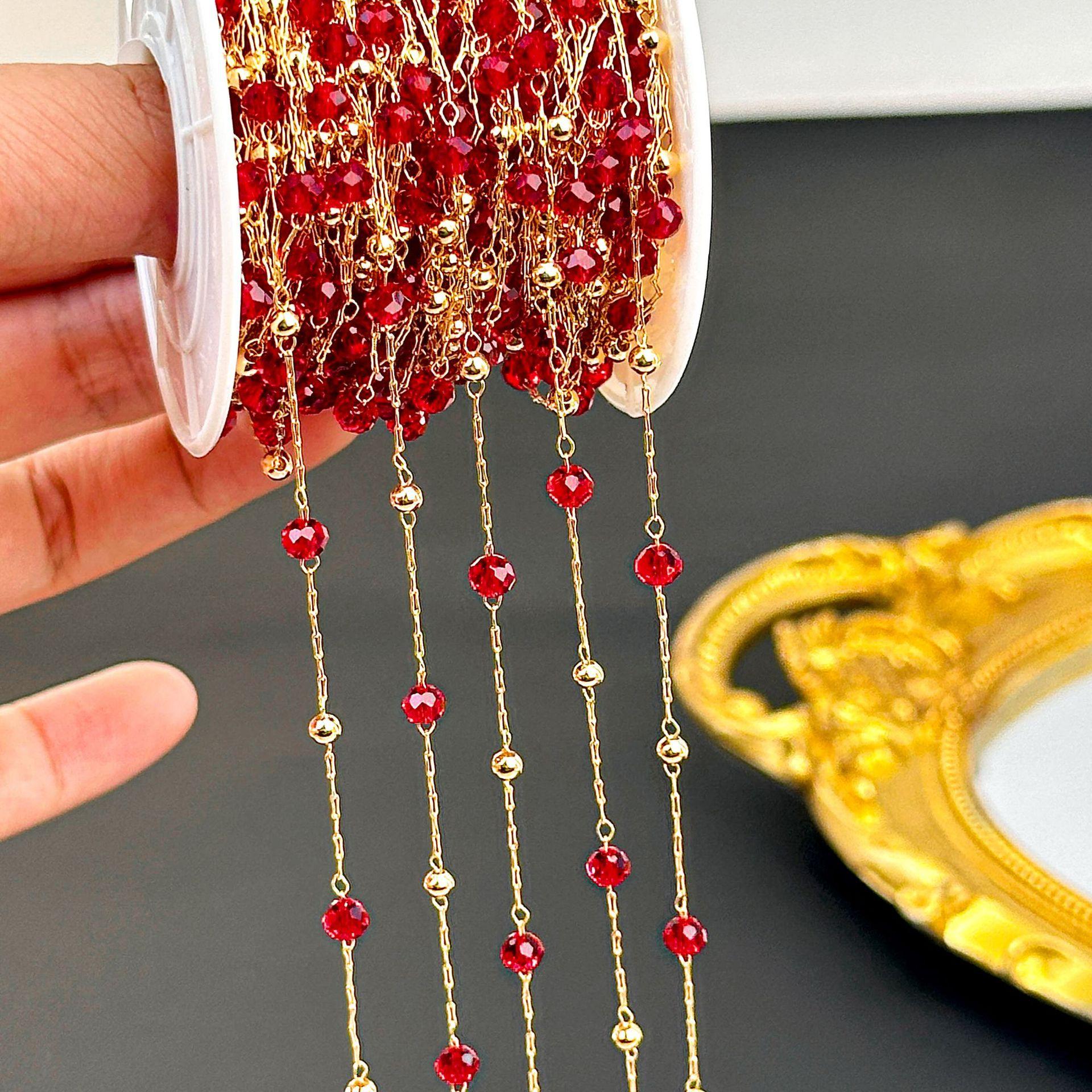 

0.5/1/2M Red Crystal Pearl Copper Chains Handmade Ancient Style Chains DIY Jewelry Making Hair Clothing Tassel Accessories 0.5Meter