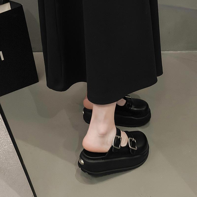 

Denim bag head and half slippers, wearing summer muffin thick soles to increase the height of women s cool slippers 2025 new Boken shoes 35