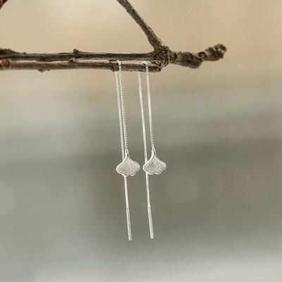 Ginkgo Leaf Earrings Women'S Mori Literary And Artistic Fringed Temperament Student Leaf Long Earrings Ear Chain Small And Fresh