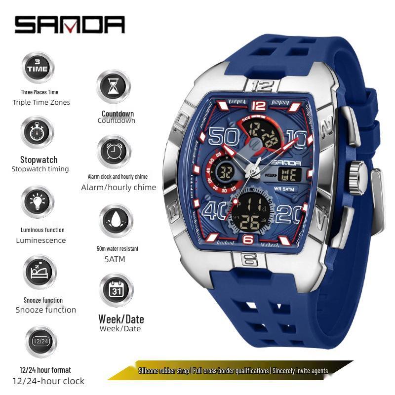 SANDA Trendy Student Men's Dual Display Electronic Watch with Snooze Alarm
