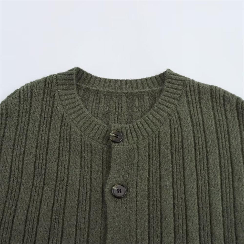 2025 Spring Women's Slim Round Neck Long Sleeve Knit Cardigan