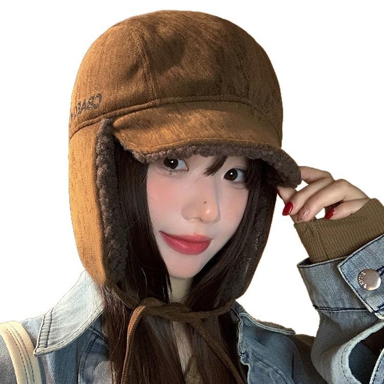Japanese Sweet and Versatile Corduroy Lei Feng Hat Autumn and Winter Outdoor Ear Protection Hat Windproof Retro Warm Hat Women