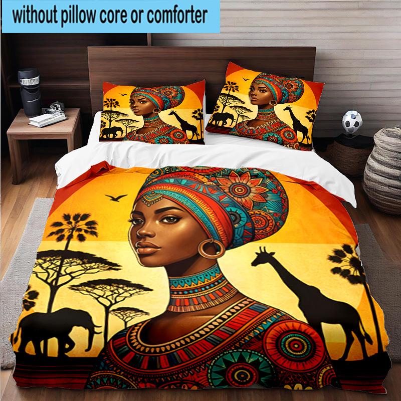 African Women 3pcs Bedding,Including 1pc Duvet Cover And 2pcs Pillowcases Perfect for Christmas,Ideal for Bedroom, Dormitory