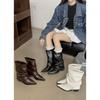 2025 Autumn European and American Style Pointed Head Thick Heel Wide Tube Wrinkled and Thin Medium Boots