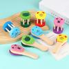 Kids Cartoon Wooden Castanets Five-stud Rattle Bells Baby Clapper Handle Musical Instruments Toys Educational Toys For Children
