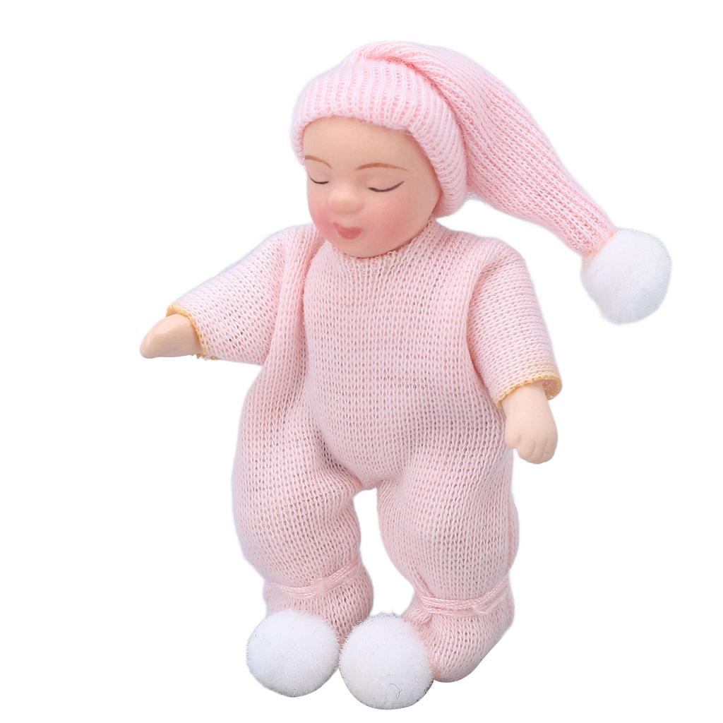 Dollhouse Porcelain Baby 1:12 Scale Mini Pink Sweater Dollhouse Miniature Newborn Figure