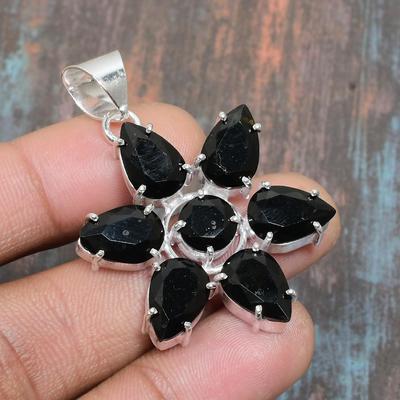 Black Spinel Gemstone Handmade 925 Sterling Silver Jewelry Pendant For Her