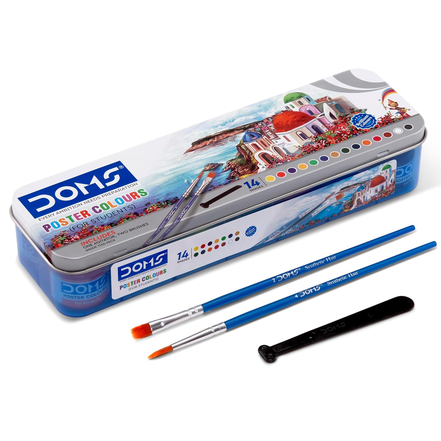 

DOMS 12 Shades Poster Colours Set Pack of 1 Rich Vibrant Non Toxic Kids Painting Kit with Brush & Agitator Included