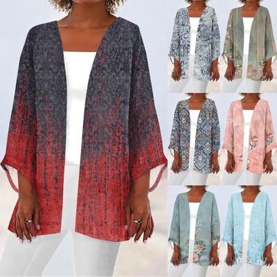 Women's Casual Fashion Retro Printed Lightweight Medium Length Jacket Cardigan