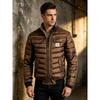 Giacca da uomo vintage trapuntata in pelle patchwork calda con cerniera per esterni