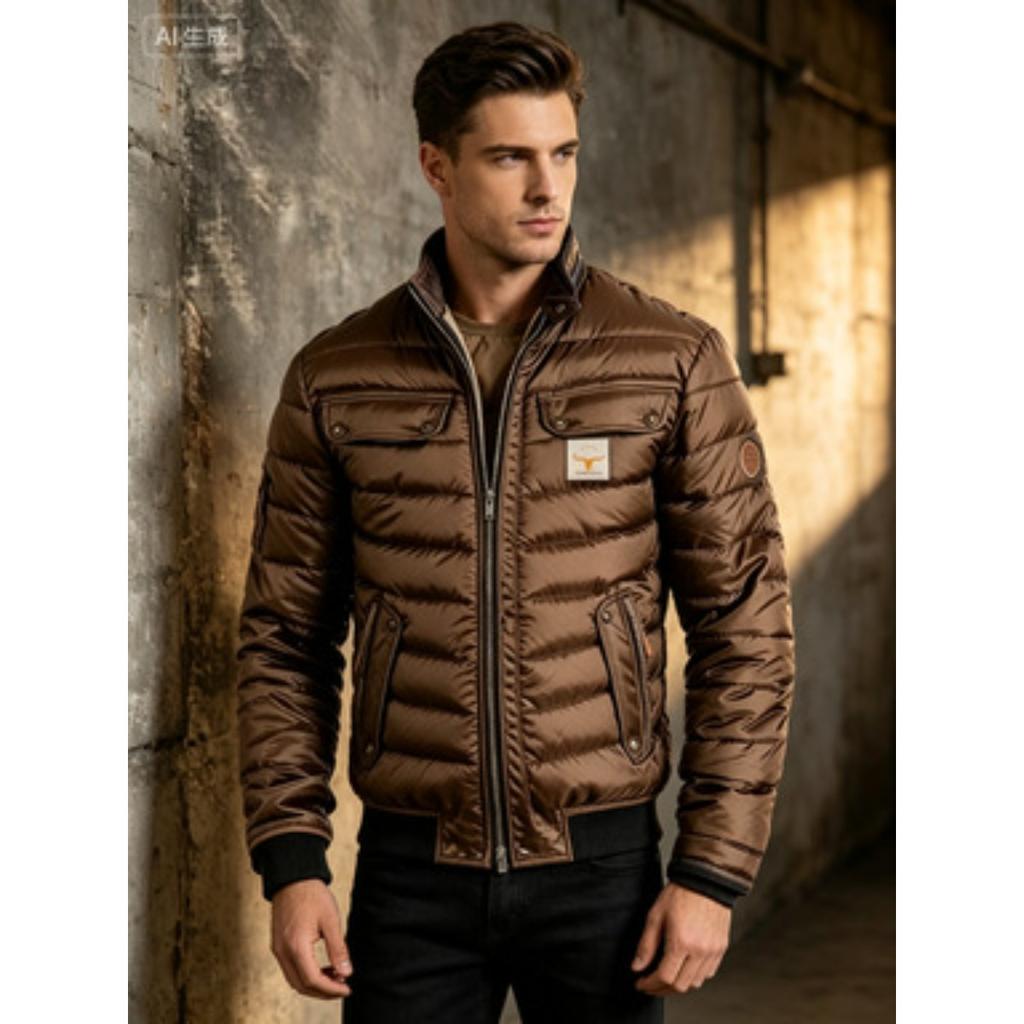 Giacca da uomo vintage trapuntata in pelle patchwork calda con cerniera per esterni