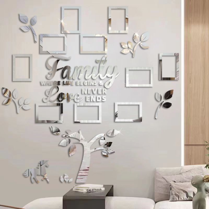 Acrylic Mirror Wall Stickers Family Photo Frame DIY Tree PVC Wallpaper Self-adhesive Wall Decal Mural Art Home Decor