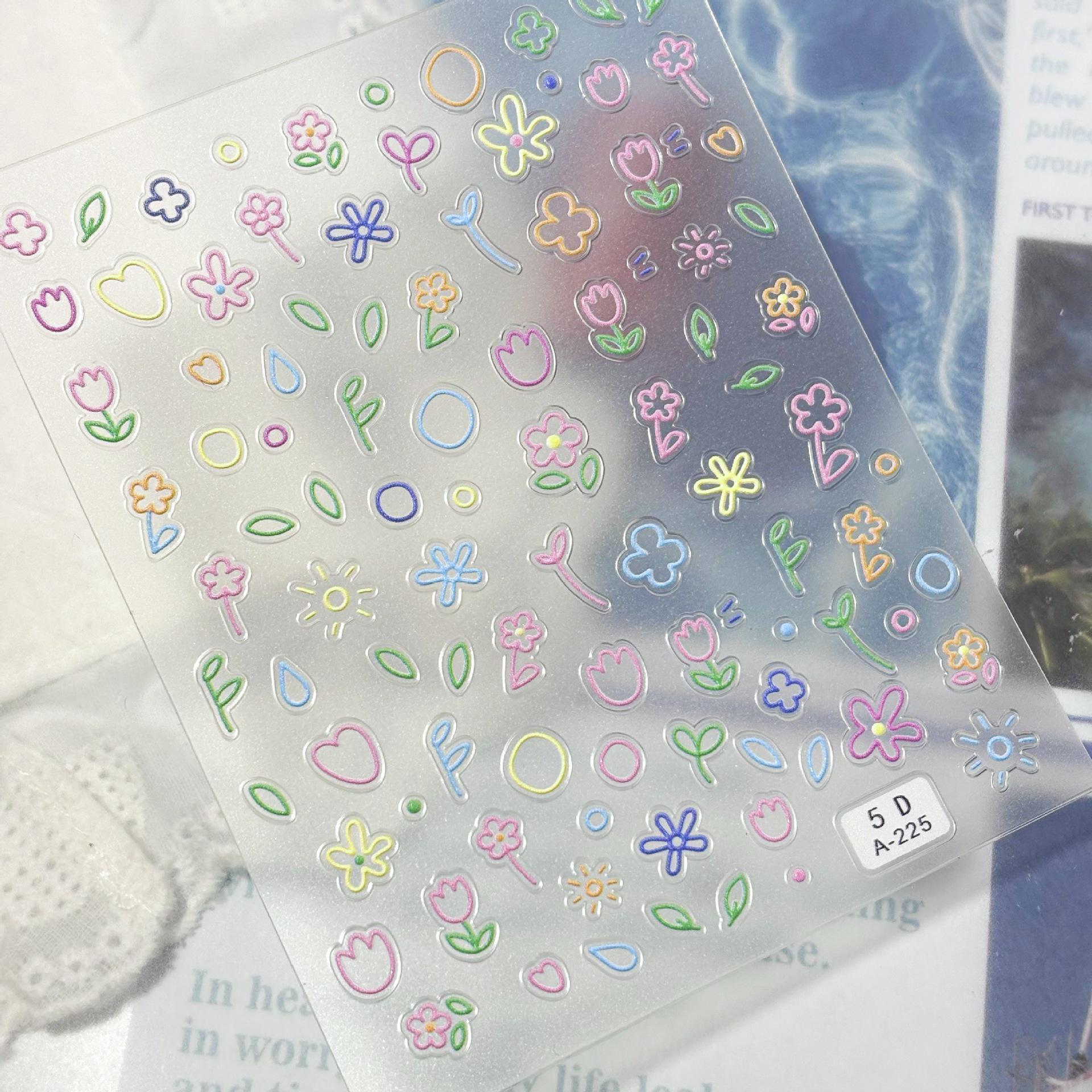 5D Embossed 3D Sweet Hollow Flower Nail Art Stickers & Decorations