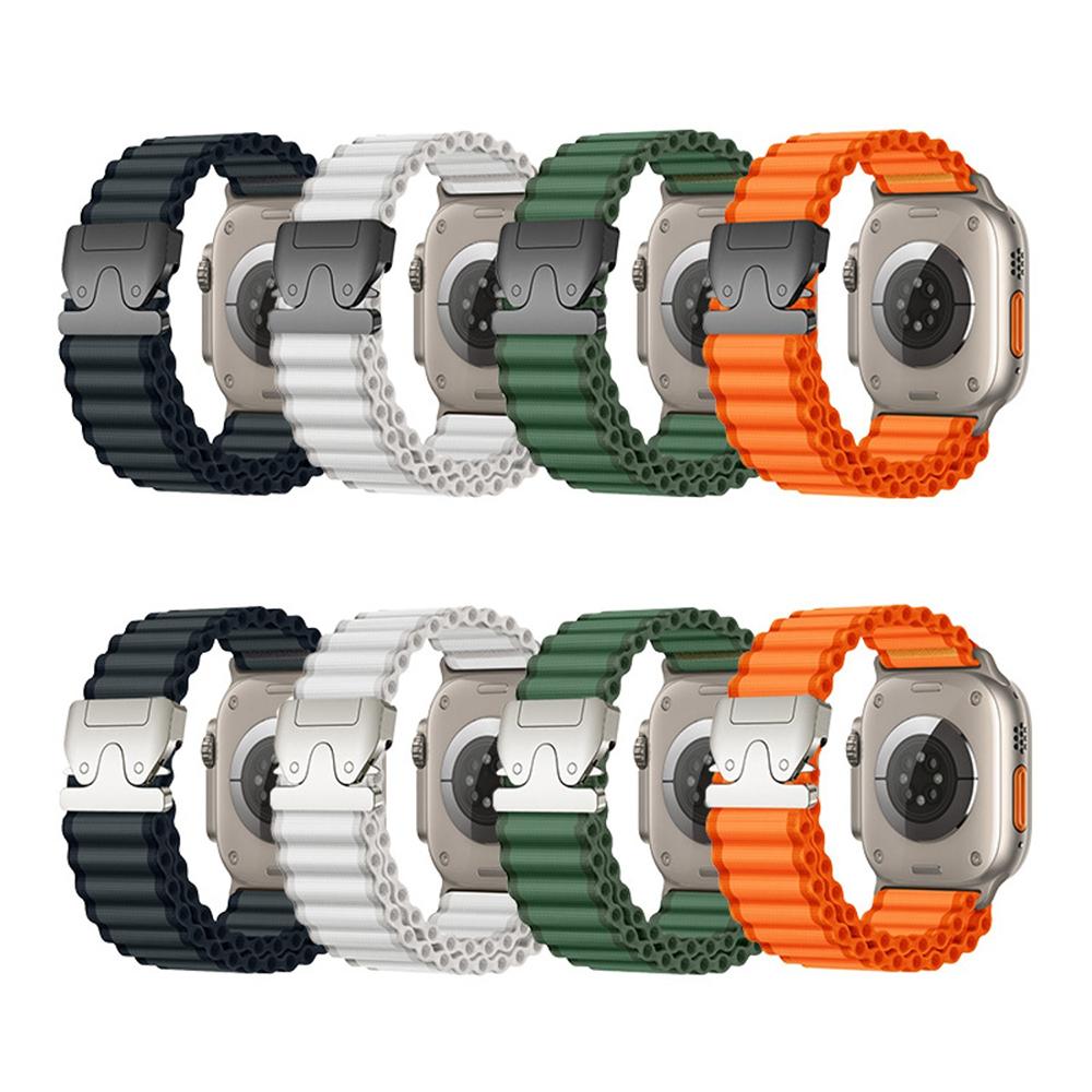 Watch Band For Apple Watch Series 11 10 42mm / 9 8 7 41mm / SE3 SE2 SE 6 5 4 40mm / 3 2 1 38mm Parachute Buckle Wide Ripple Pattern Nylon Wrist Strap
