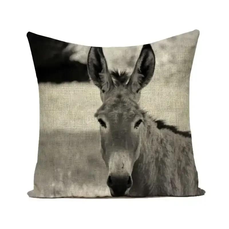 Throw Pillows Cases Watercolor Donkey Cute Animal Face Cushion Cover 45x45cm Home Living Room Decoration Linen Pillowcover Decor
