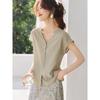 Women's Loose Fit V-Neck Faux Tencel Blouse
