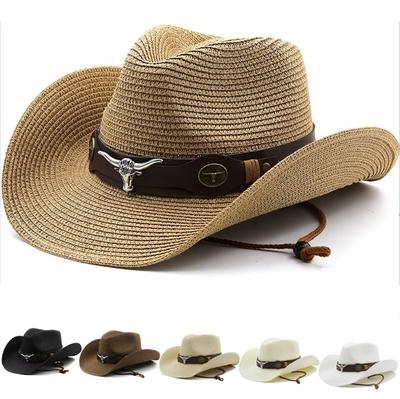 Damen Fedora Stroh Cowboyhut Western Cowgirl Hüte Breite Krempe Sonnenhut Strandkappe
