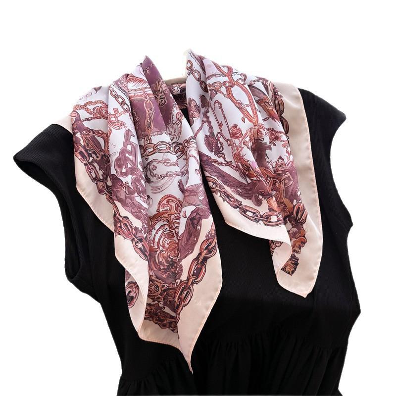 Court Light Luxury Imitation Silk Printing Silk Scarf Small Square Scarf High-end Shawl Sunscreen Neck Scarf Headscarf Scarf New