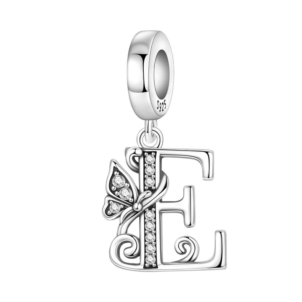 Orstarry DIY Zircon Butterfly 26 Letter Beads 925 Silver Pendant Charms for Bracelet Necklace Jewelry Gifts