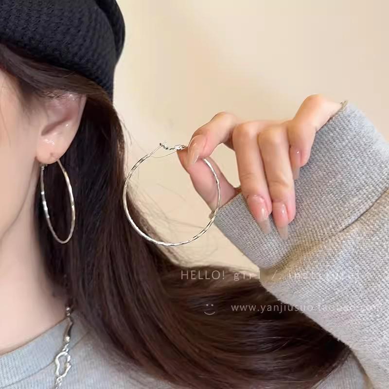 S925 Silver Needle Exaggerated Simple Hoop Earrings: Luxurious, High-End European & American Style for Women