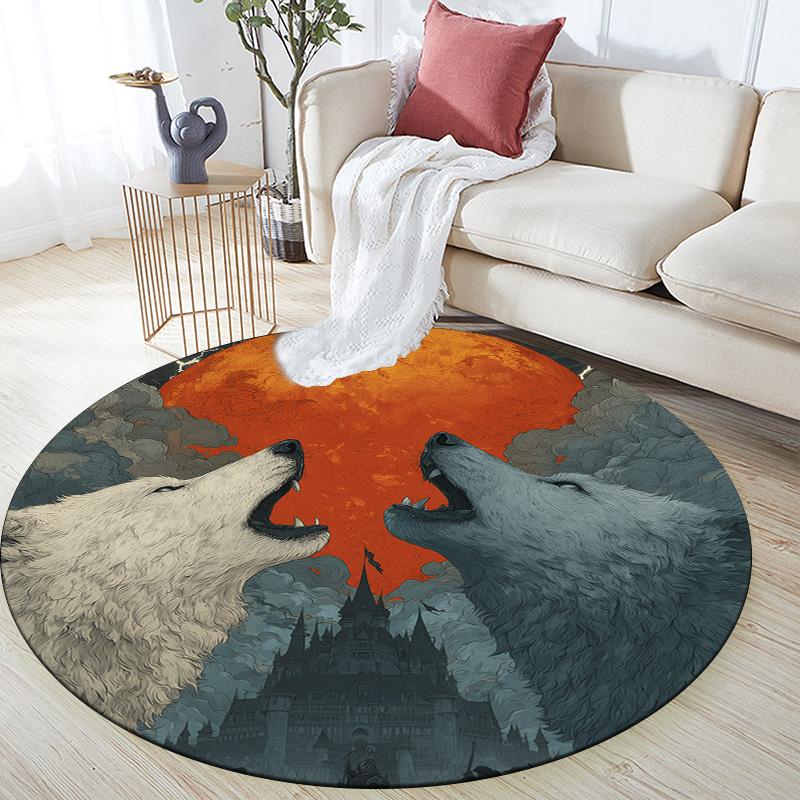 Sky Wolf,Round Area Rug,Carpet Rug for Living Room Bedroom Sofa Playroom Decor,Non-slip Floor Mat
