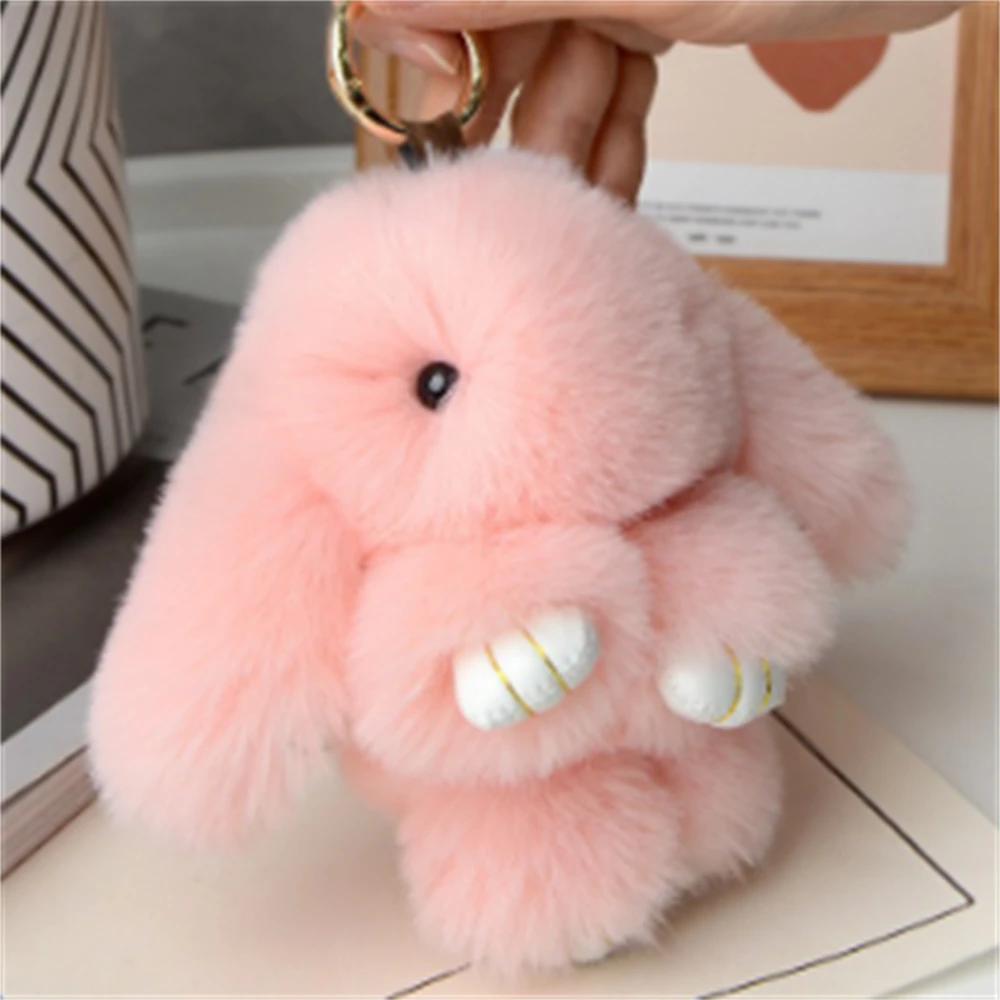 15cm Rabbit Fur Keychain Women Bag Car Key Chain Pendant Decoration Jewelry Bags Hangings Accessories Gifts