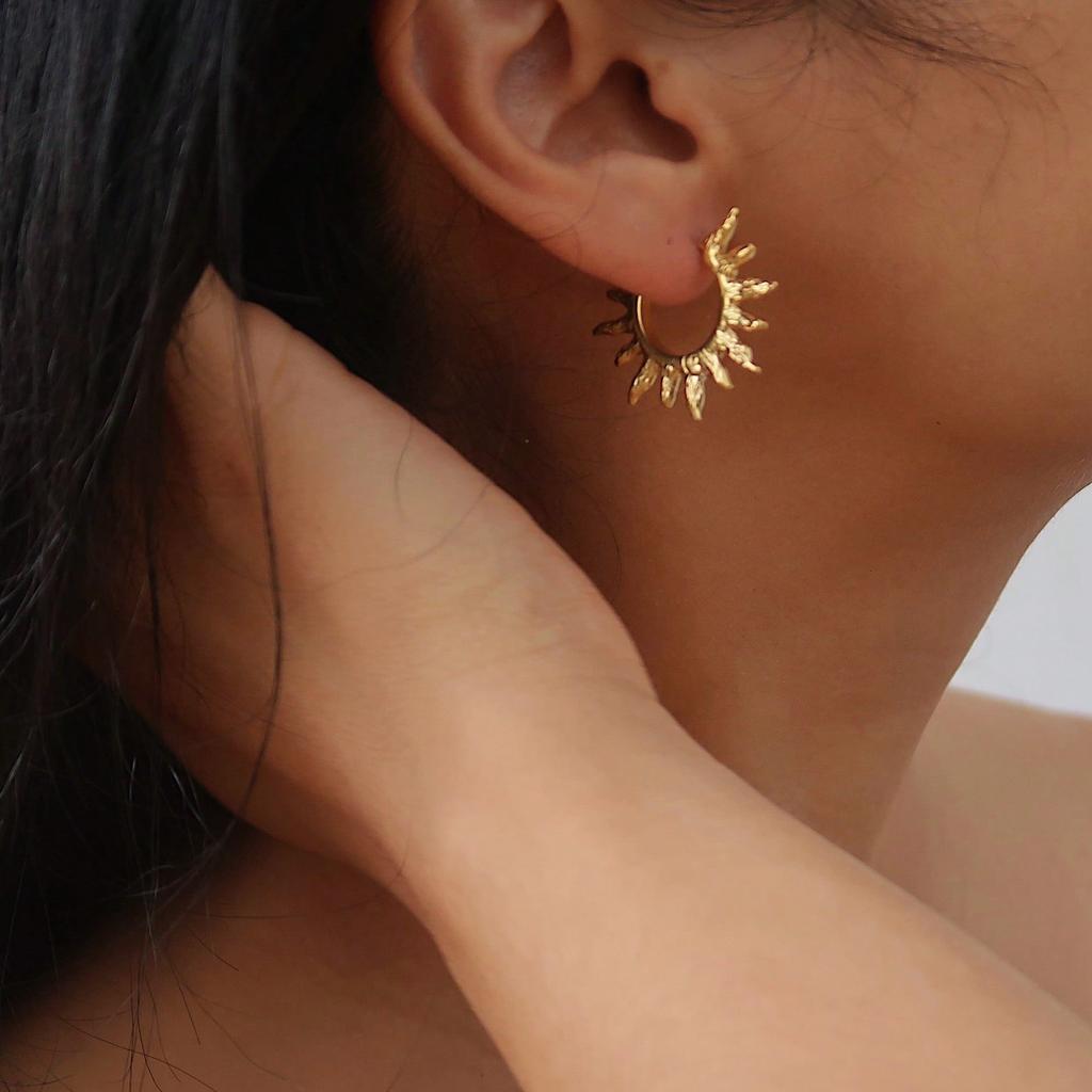 Stainless Steel Earrings Round Earrings Sun Earrings Holiday Ear Buckles Jewelry Gift