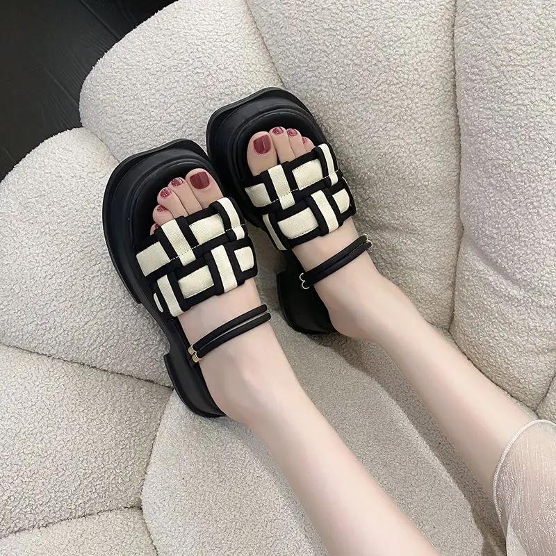 Fashion Woman Slippers Height On Word Slides Open Toe Indoor Sandals Outside Platform Beach Shoes for Women Trend New Fashion Shoe Y I W