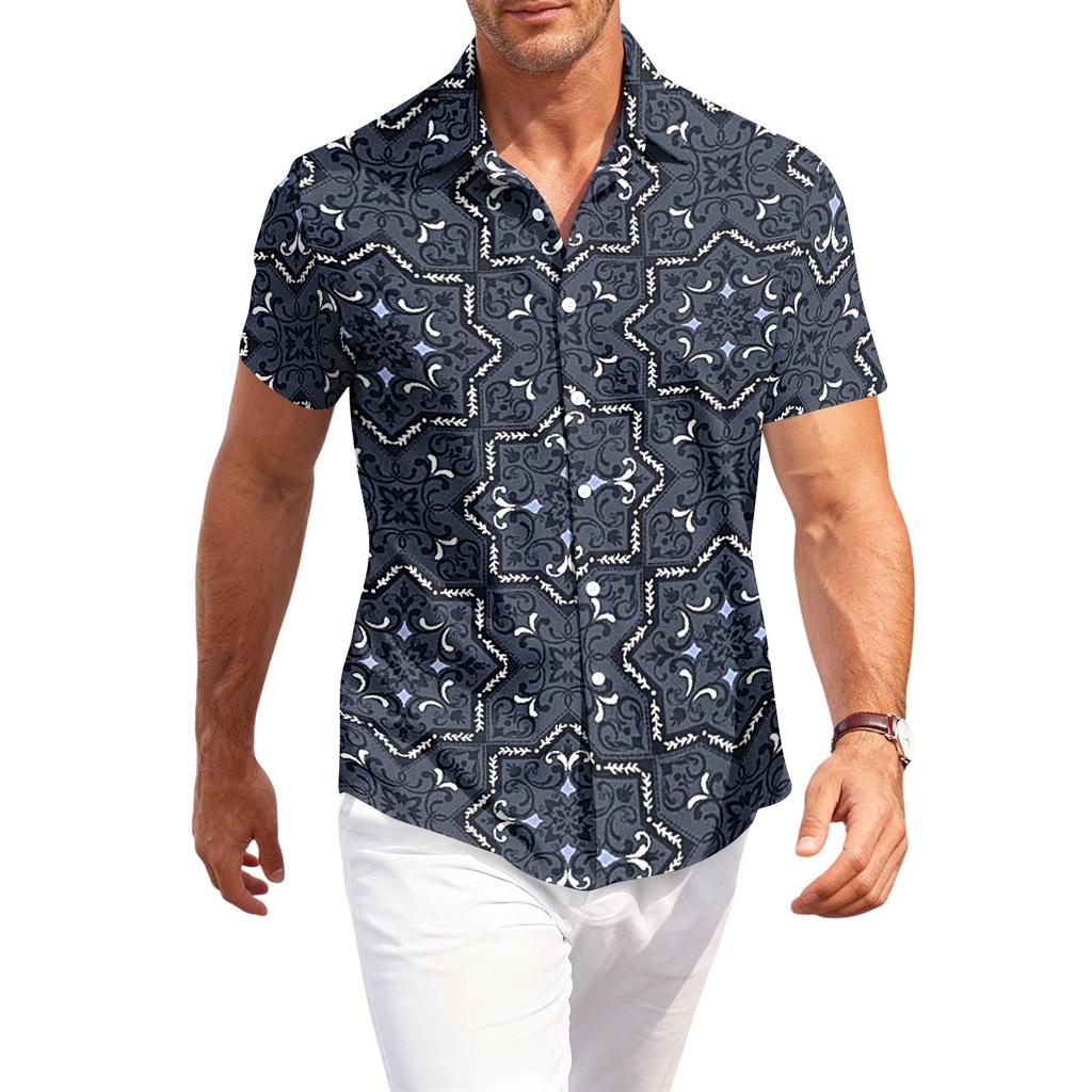Camisa Casual de Hombre de Corte Holgado con Estampado Hawaiano de Manga Corta, Cuello Abotonado, Ligera, Camisa de Verano para la Playa, para Actividades al Aire Libre