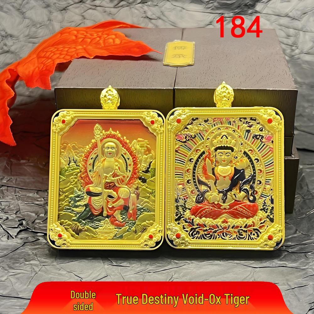 Collana con ciondolo Gahu in acciaio al titanio in stile tibetano con Thangka delle otto divinità guardiane