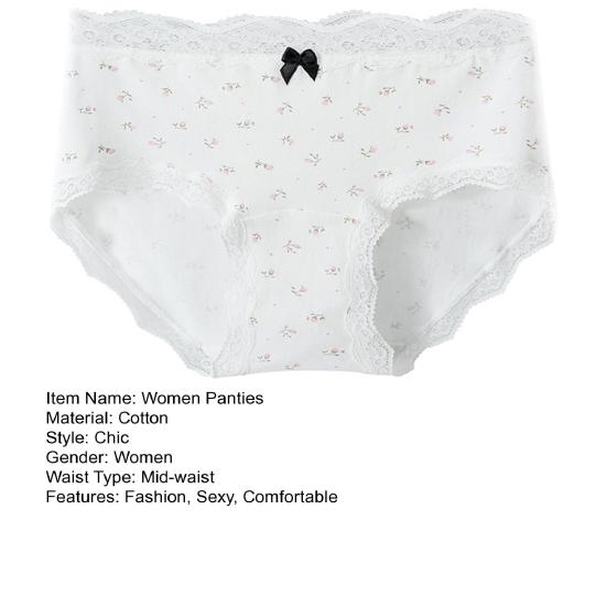 Bomullsunderkläder för kvinnor med spetskant Cheeky Hipster-trosor Mjuka andningsbara Bikinitrosor Mellanhöga Damunderkläder med rosett