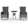 Vidaxl 3-Piece Garden Bistro Furniture Set, Poly Rattan, Grey