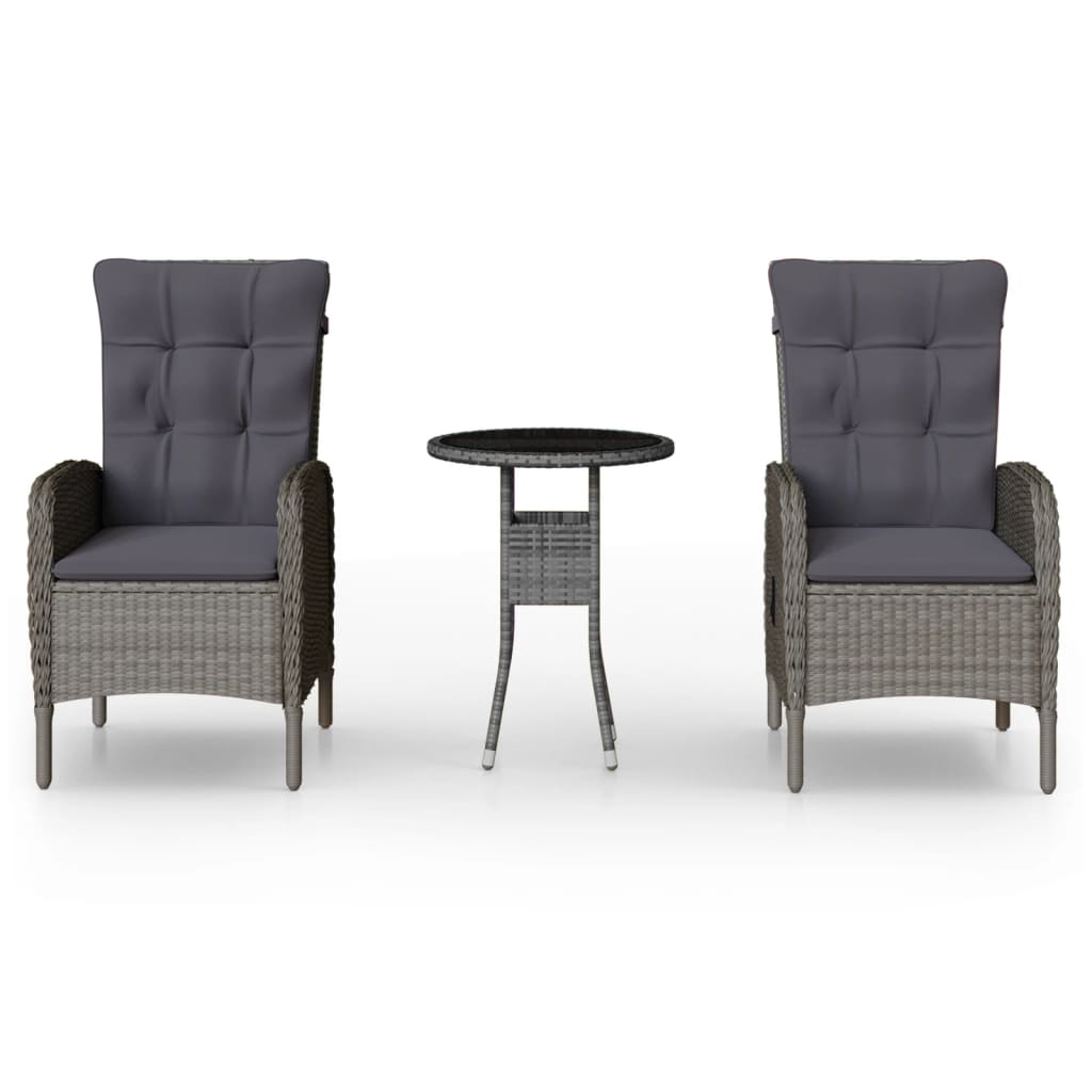 Vidaxl 3-Piece Garden Bistro Furniture Set, Poly Rattan, Grey