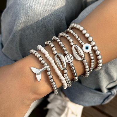 Cross Border Metallic Ocean Wind Bead Shell Bracelet Creative Design Fish Tail Eye Bracelet Set for Women