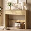 Console Table with 2 Drawers, Console Furniture, 100 X 30 X 85 Cm, Rounded Corners and Thick Top, Natural Wood