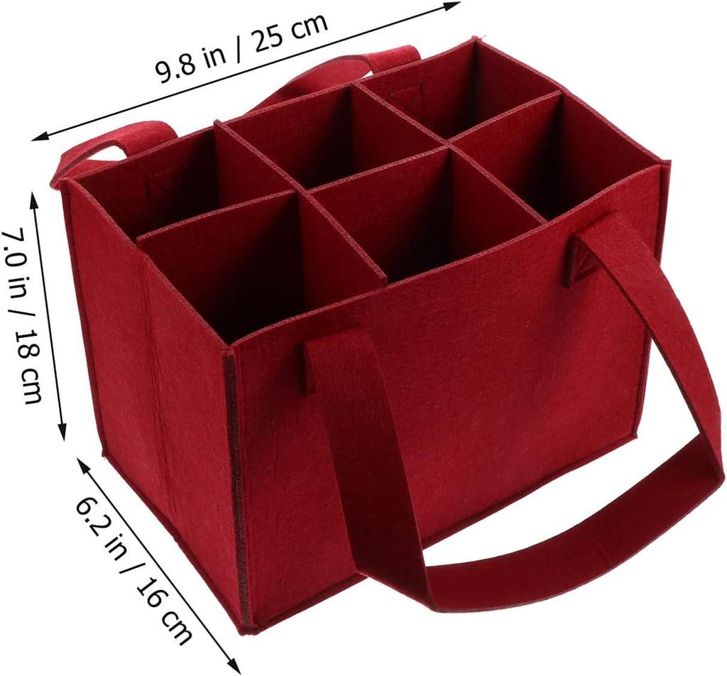 Red Wine Tote Bag - Handheld Non-Woven Felt, Holds 6 Bottles
