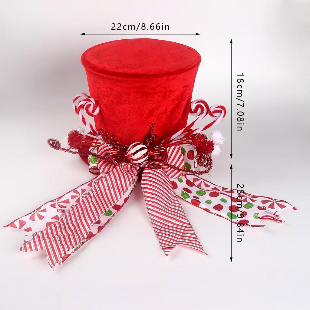 Christmas Tree Topper Hat with Star, Bow, Bell, and Retractable Spring