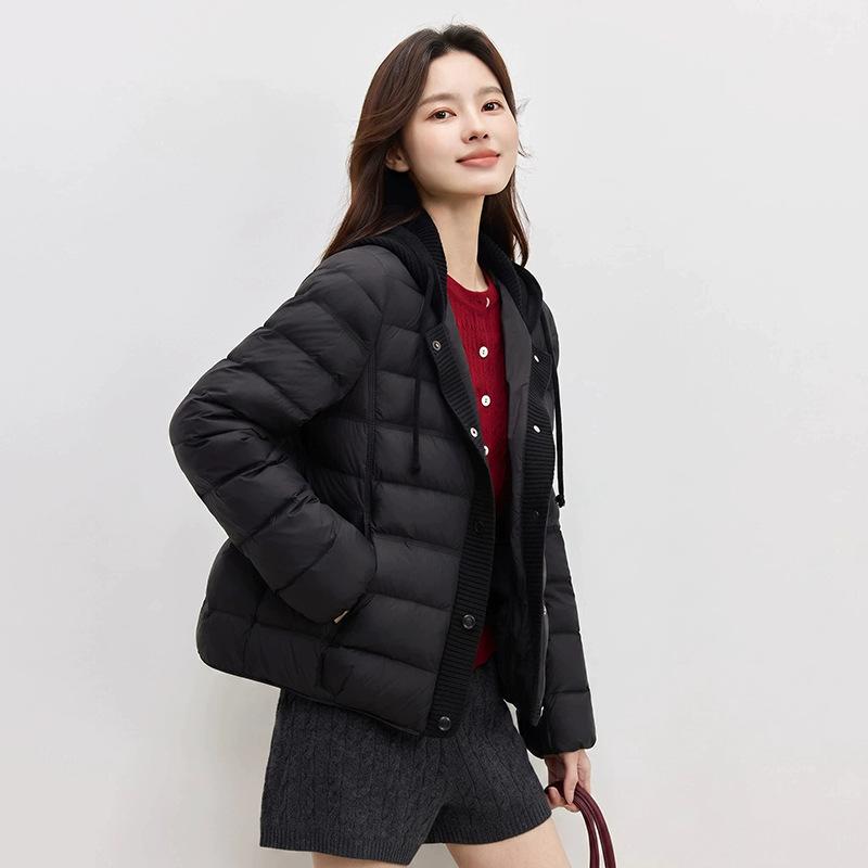 High-end white duck down knitted splicing down jacket women's short winter fashion lightweight warm jacket